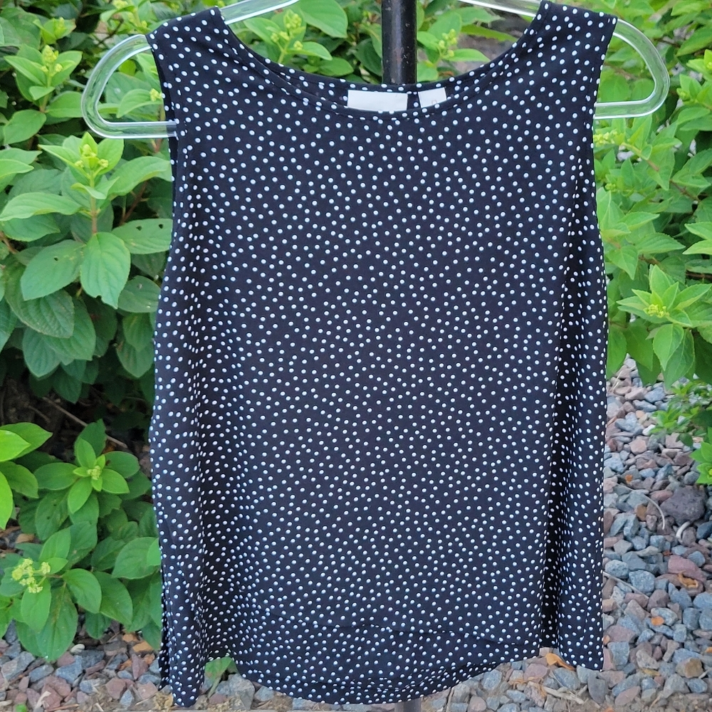 Chico's black + white polka dot double layer sleeveless GEORGETTE blouse size 0 - Picture 3 of 13